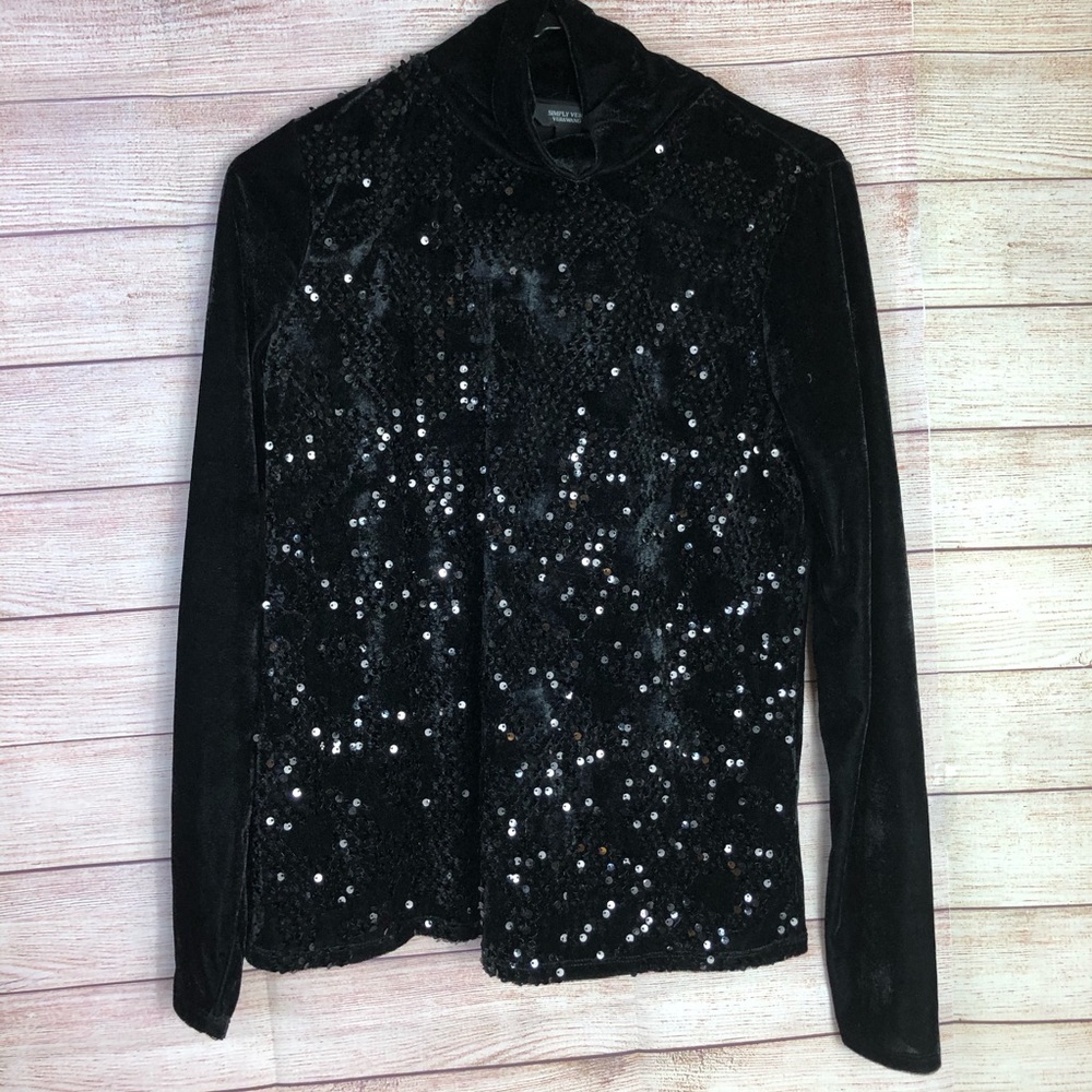 Simply Vera Wang Black Turtleneck Velvet Sequin Small‎